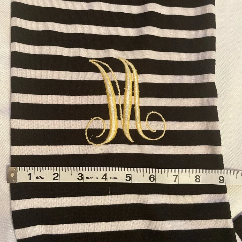 “M” Initial‎ Black and White Striped Infinity Scarf, OS